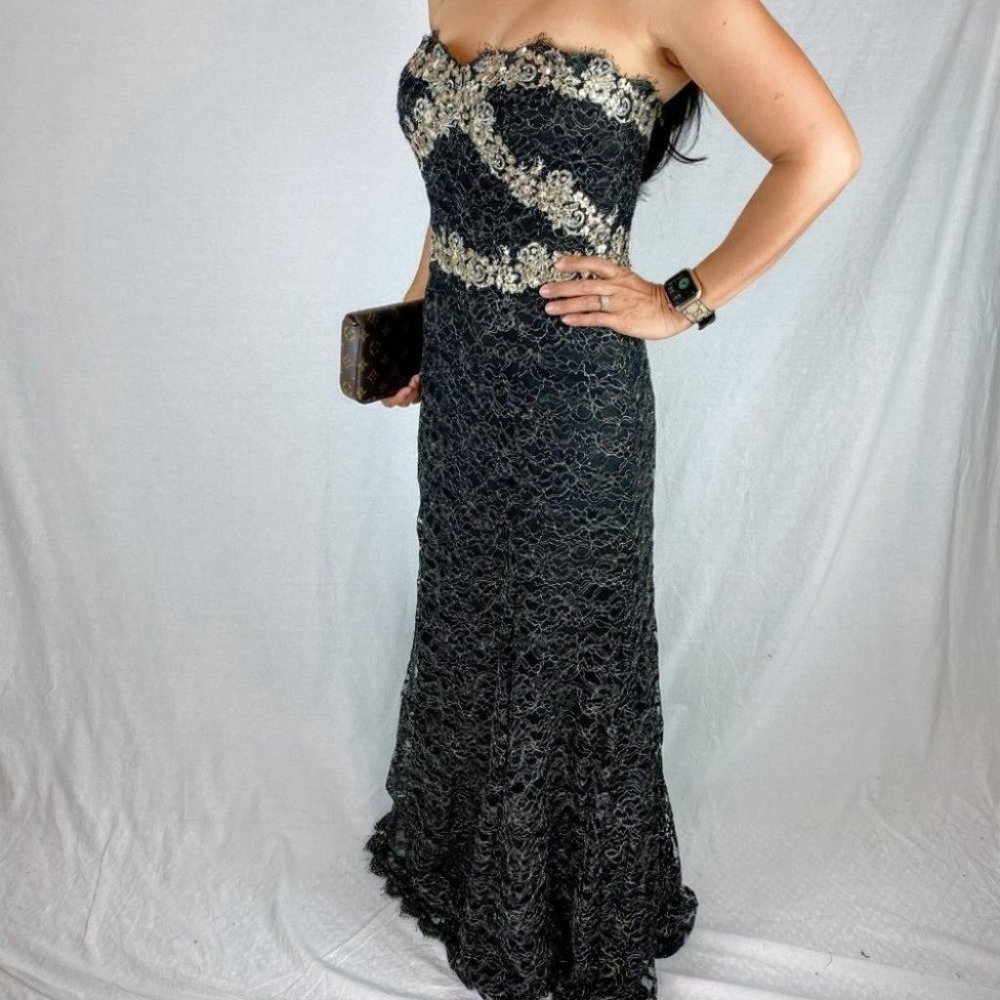 Marchesa Notte Gilded Gold Strapless Gown $1395 - Picture 5 of 10